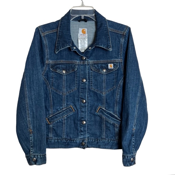 Carhartt Women Denim Trucker Jacket XS Blue Snap Front Classic Staple Heritage - Picture 1 of 9